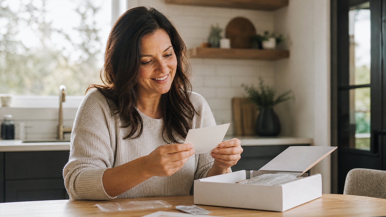 Patient opening a kit at home